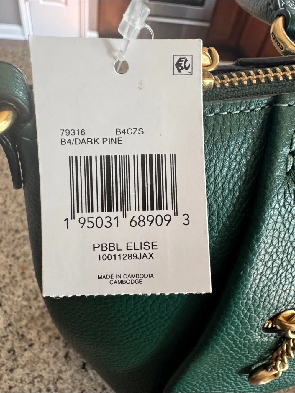 Coach Emerald Green Pebbled Leather Satchel with Gold Hardware - Picture 12 of 16